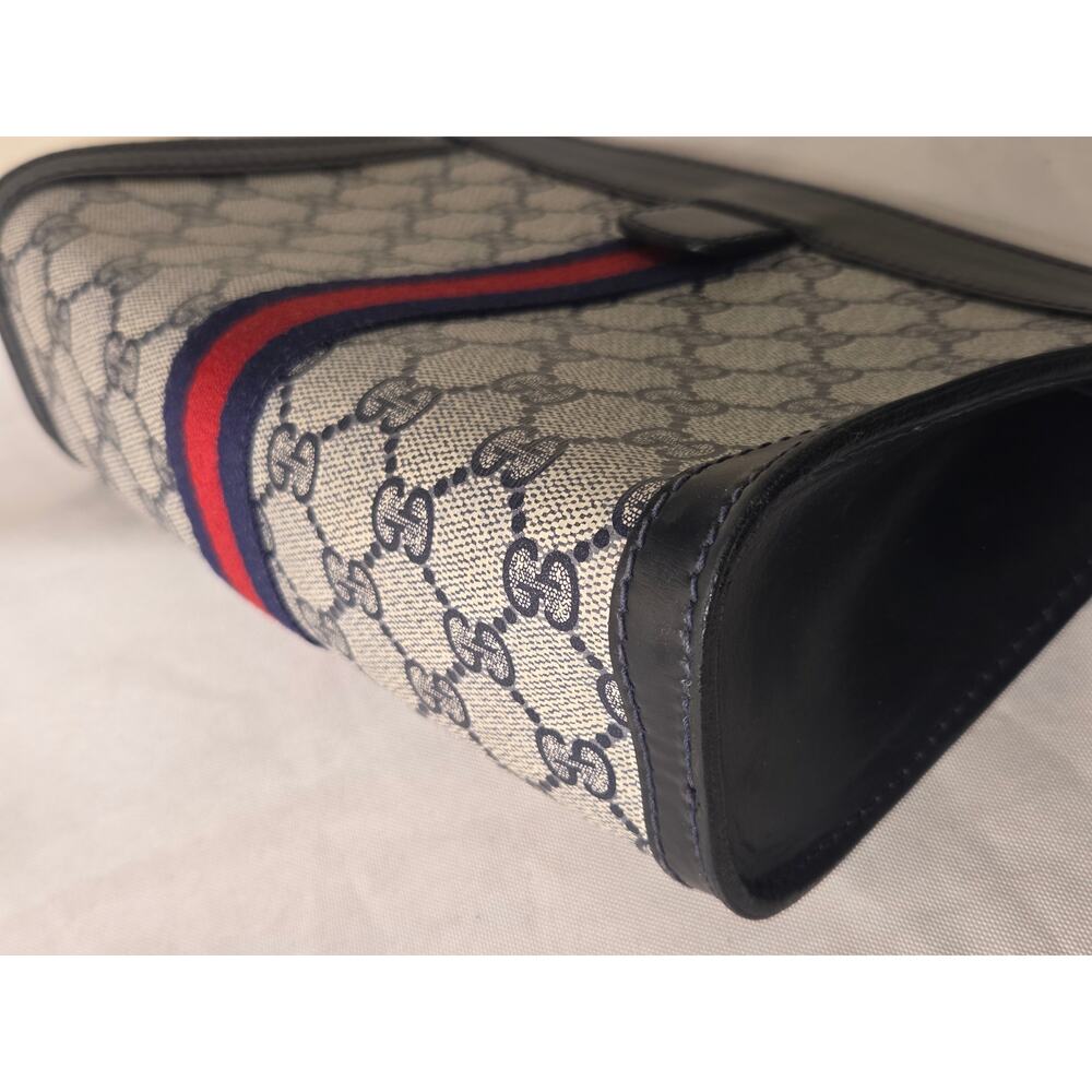 Gucci GG Supreme Web Clutch Pouch Bag Blue Navy Made in Italy Web Stripe Vintage - Picture 5 of 12